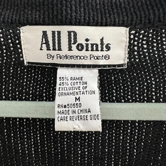 VINTAGE 90s Black Floral Embroidered Knit Long Sleeve Beautiful Cardigan Medium - Picture 9 of 12